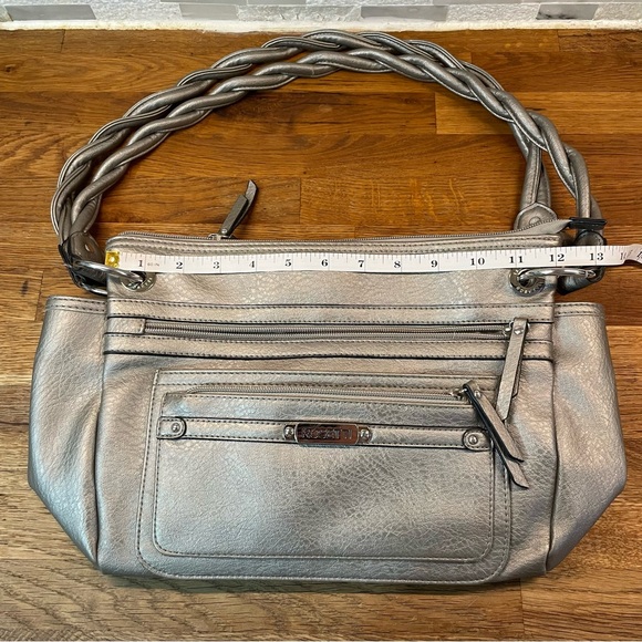 Rosetti Silver Metallic Satchel Shoulder Bag Faux Leather Braided Straps - Picture 3 of 14